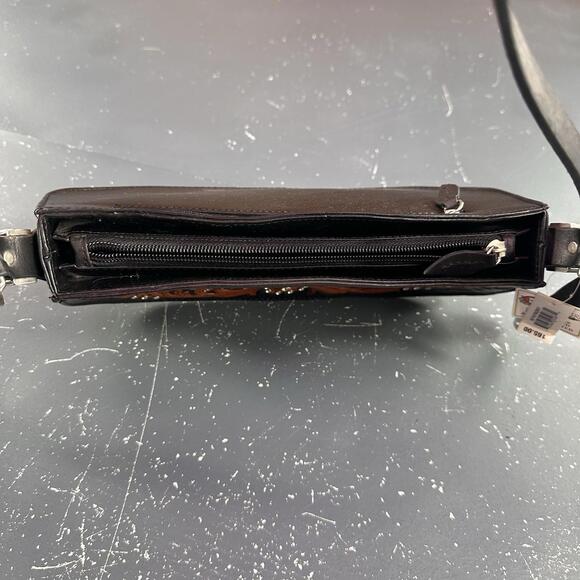 VTG Nocona Leather Purse Brown Black Orange Hand Tooled Floral 11x3x5 NWT - Picture 6 of 10